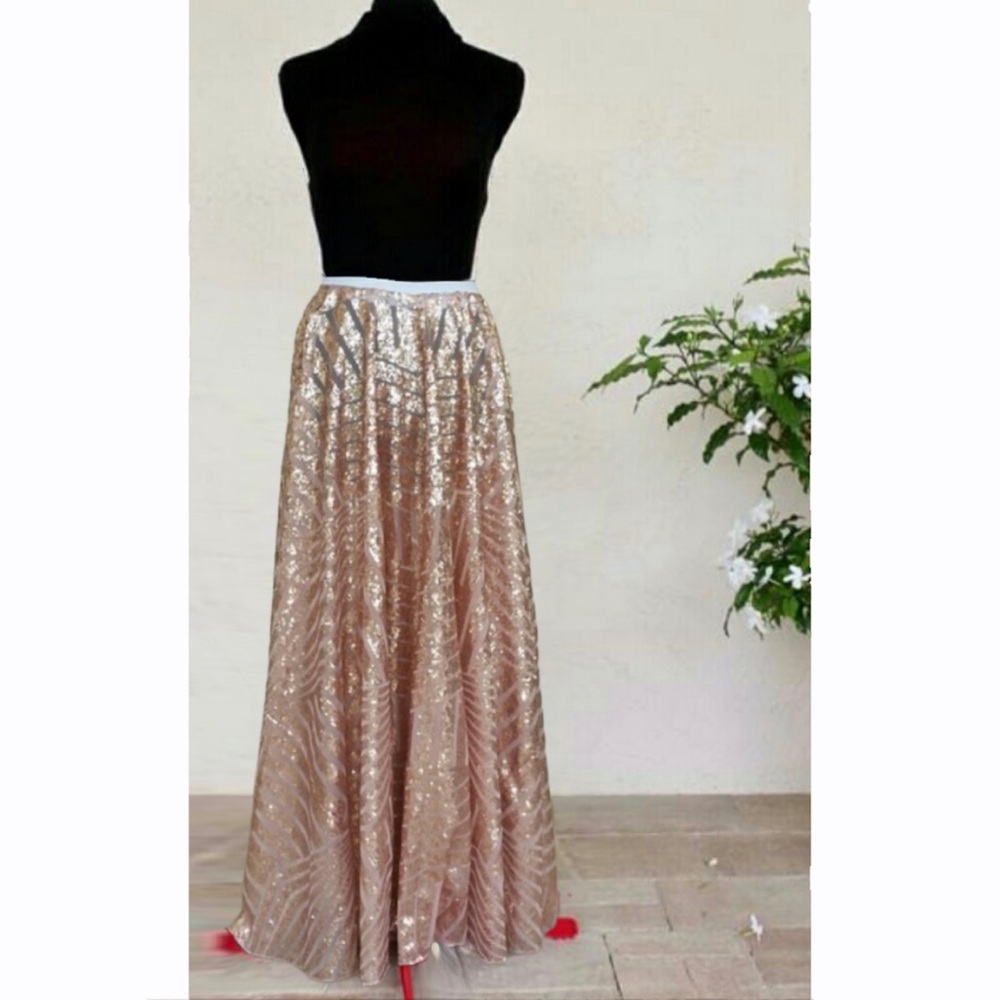 Beautiful Shear Lace Sequin Maxi Circle Skirt